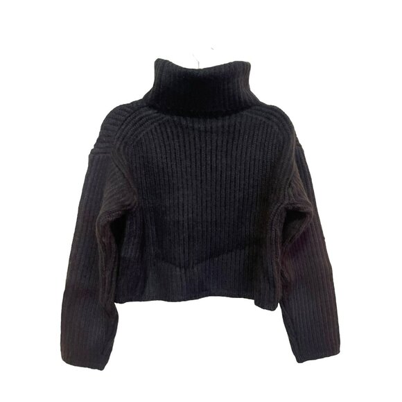 Thakoon Black Alpaca Chunky Knit Cropped Turtle Neck Sweater Sz XL NWT - Picture 6 of 6
